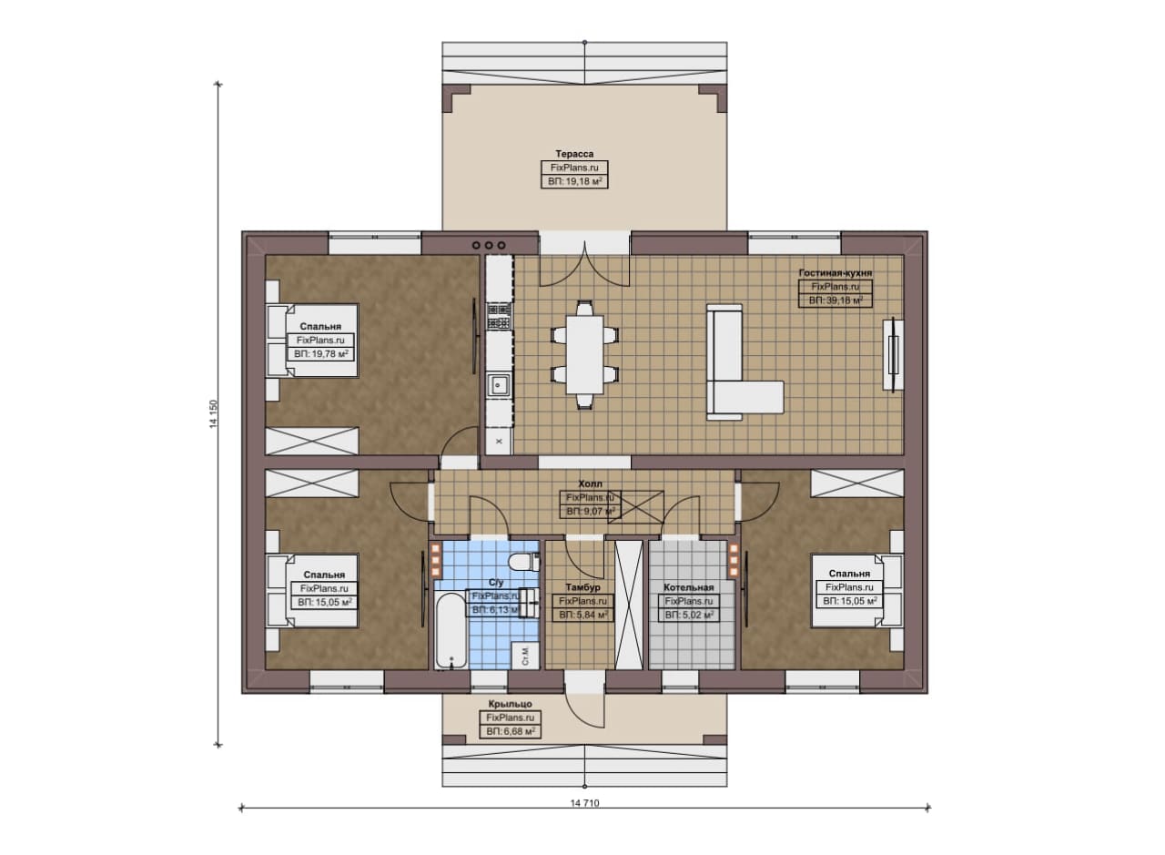 Планировка Одноэтажный дом F-13904